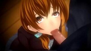 Busty hentai cutie sucking coileach agus ag fáil fucked sa pussy daingean